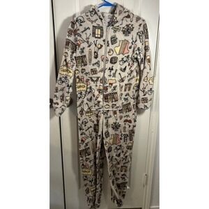 Em & Alfie Fleece One Piece Paris‎ Pajamas Womens Small Plush Warm Hooded